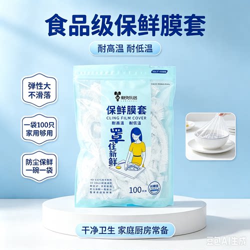 懒兔乐居一次性保鲜膜套食品级家用松紧口保鲜罩万能保鲜套100只
