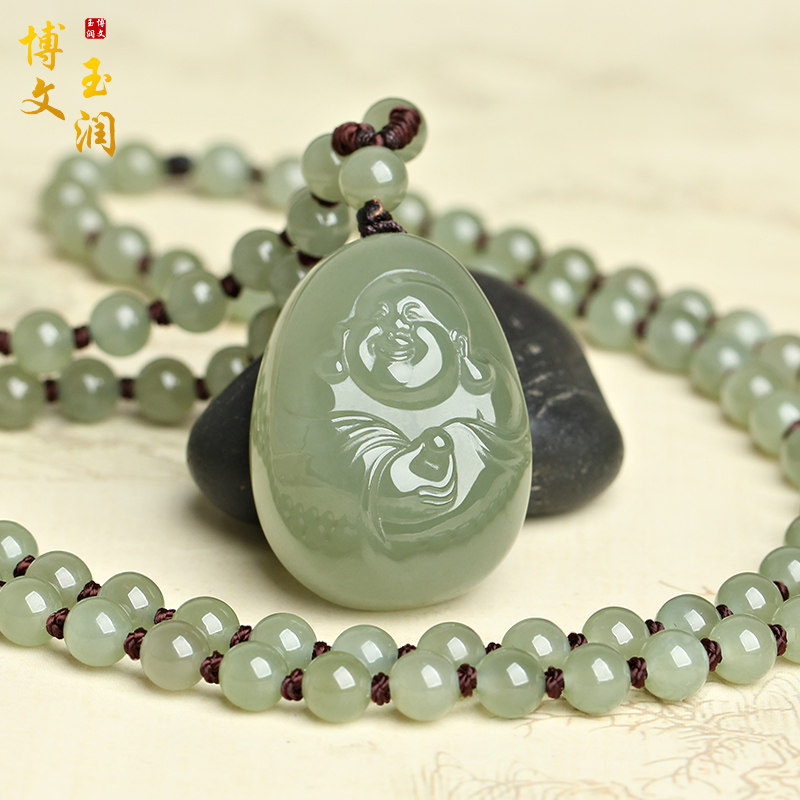 天然和田玉佛公吊坠青玉大肚弥勒佛挂件玉佩女士款玉项链保平纳福