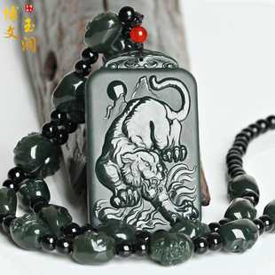 天然新疆和田玉吊坠生肖虎玉佩下山虎挂件男款玉石罗汉头挂绳