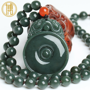 博文玉润和田玉青玉双貔貅平安扣吊坠男款皮丘挂件玉石玉坠附证书
