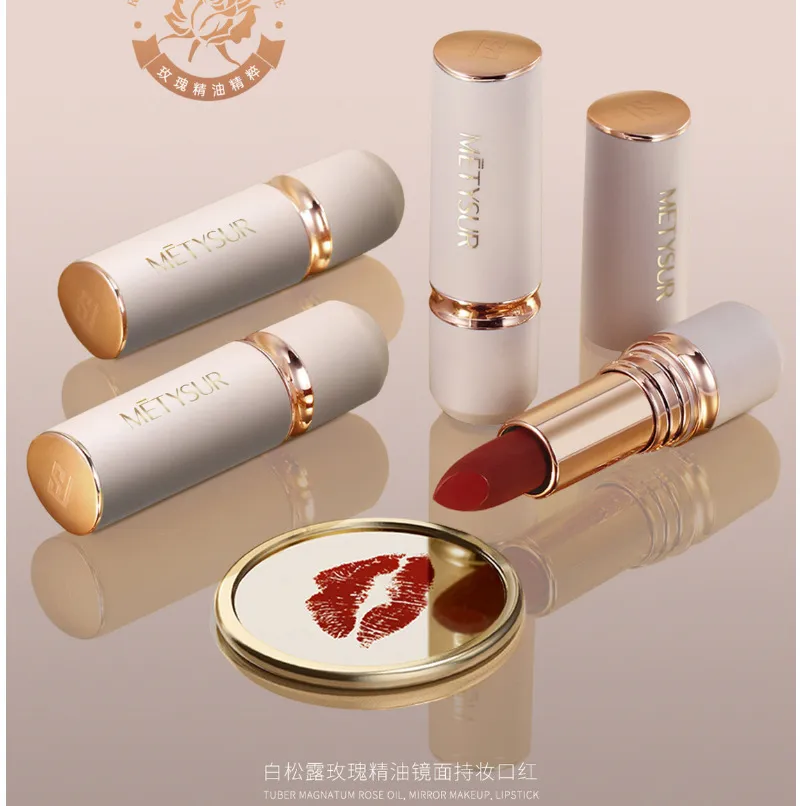 美媞秀白松露玫瑰精油镜面持妆口红显色不沾杯水光滋润不掉色唇膏