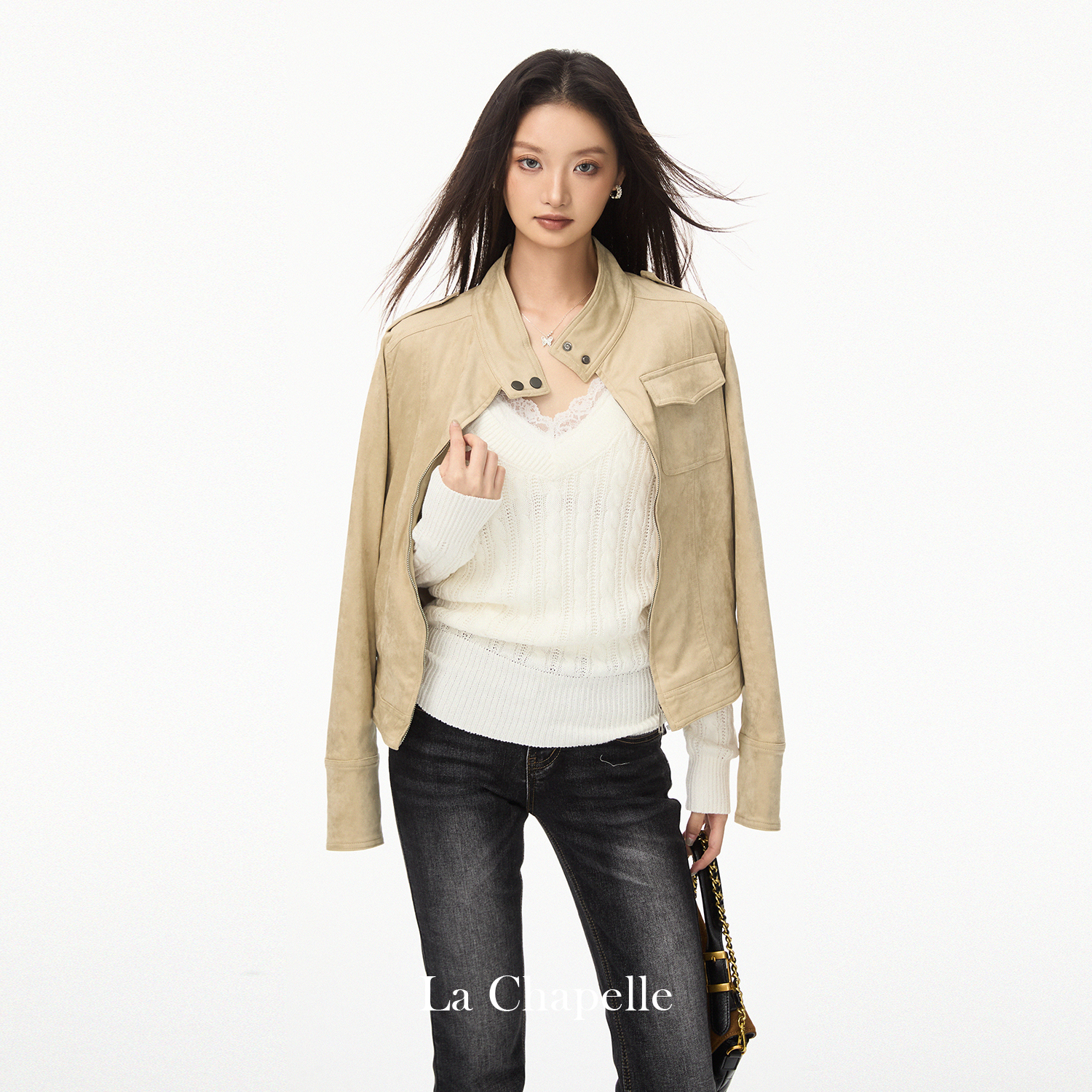 拉夏贝尔美式复古工装夹克外套女