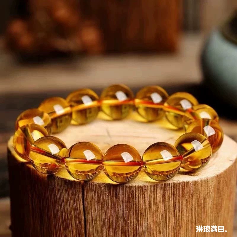 日本品质天然黄水晶单圈手链男女黄色水晶DIY配件圆珠黄水晶手串