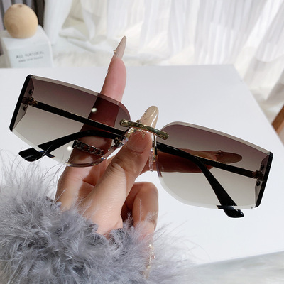 日本品质新款无框切边曲面墨镜女时尚渐变太阳眼镜防紫外线抖音直