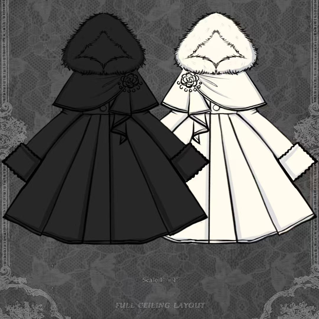 意向金【雪野山茶】连衣裙斗篷大衣lolita原创设计拍下发明信片