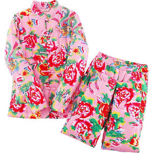 东北大花布纯手工棉花棉衣套装女士冬季居家棉服高腰深档加厚棉裤
