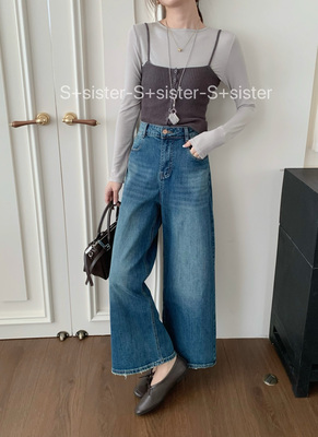 S+sister家19555#九分直筒裤 复古蓝 30-40