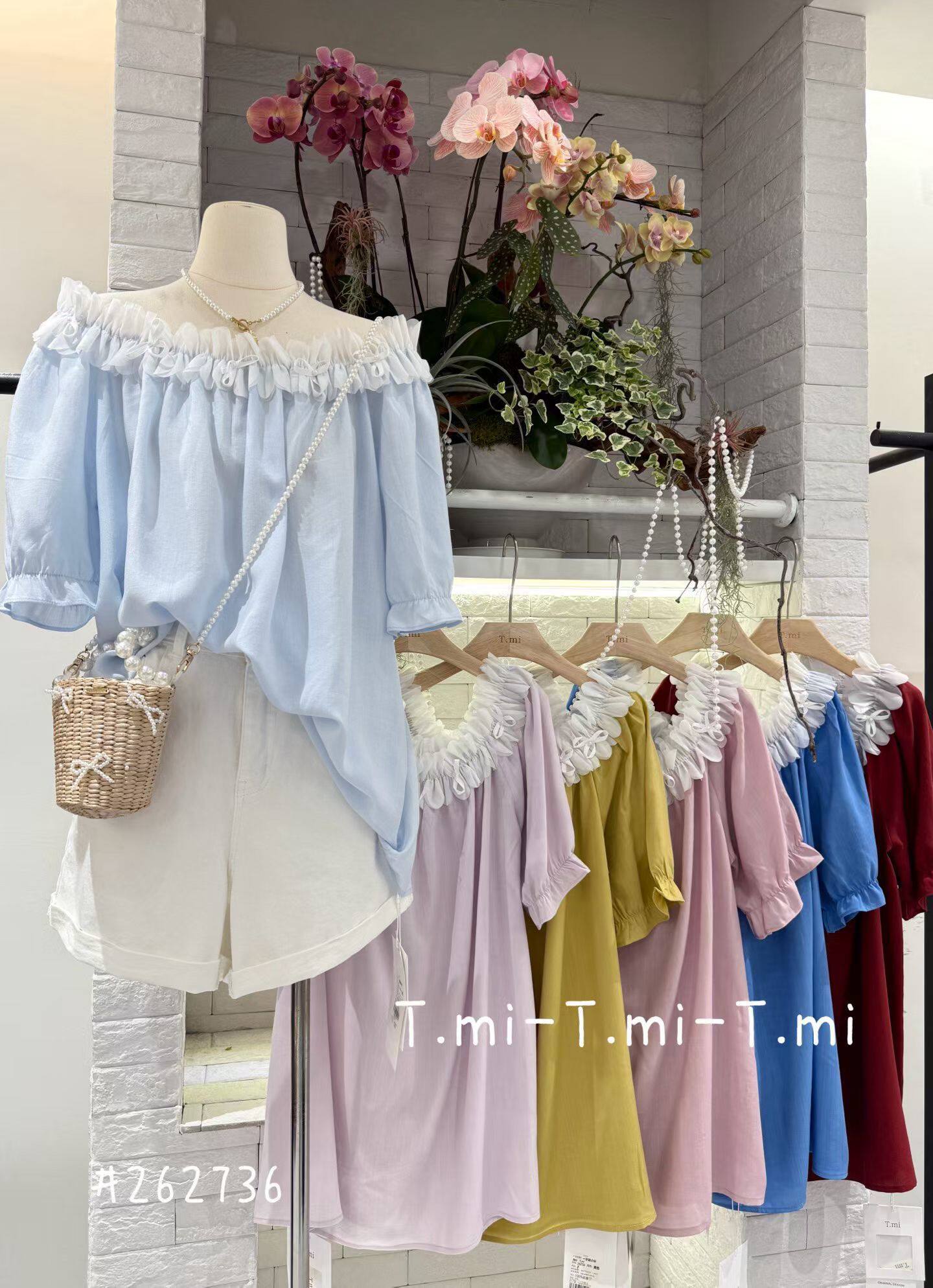 Tmi家262736#花边领小衫5/9 浅蓝 粉 深蓝 红 紫 姜黄 均码