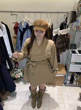 素希家26398#大翻领短款风衣外套 黑 卡其 XL～4XL