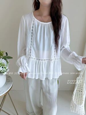 多乐家22207#圆领上衣 白色 蓝色  M L