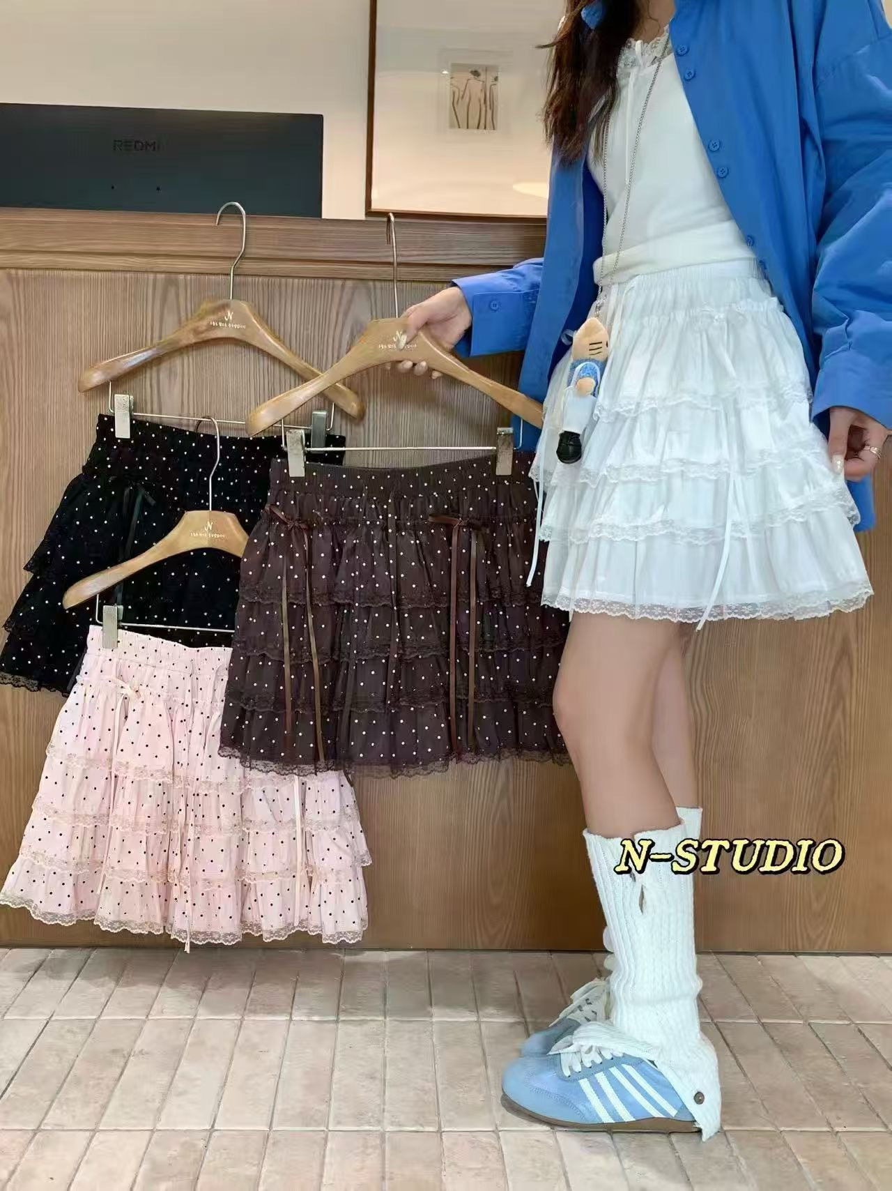 N家F6068#波点蛋糕半裙 黑色、白色、咖色、粉色 /M、L、XL图片