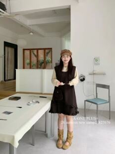 AONE家827676#长袖打底衫加马夹裙两件套 灰 咖 S～M