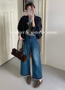 S+sister家19811#九分直筒牛仔裤 复古蓝  30-40