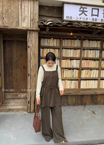 花菜家31052#抽绳马甲加裤子两件套 黑 咖 XL～3XL
