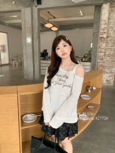 AONE家827726#斜肩露肩上衣半身裙两件套 花灰 杏 SM