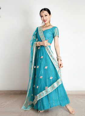 依曼异域风情印度舞服装民族风女舞蹈服纱丽上衣大摆裙楞哈套装