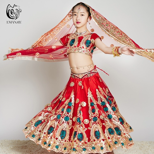 印度舞楞哈舞台表演服精品刺绣纱丽安娜儿童款套装宝莱坞风格少儿