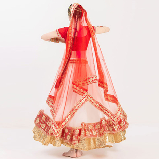 依曼印度舞表演服饰纱巾头纱精美刺绣烫钻纱丽异域风情东南亚特色
