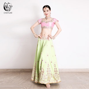 依曼异域风情印度舞服女舞蹈服原创刺绣纱丽上衣大摆裙楞哈套装