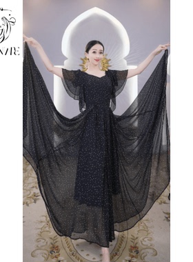 A6138依曼之舞异域风情连衣裙跳舞大摆新疆舞服闪亮裙子气质修身