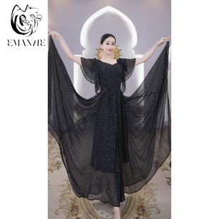 A6138依曼之舞异域风情连衣裙跳舞大摆新疆舞服闪亮裙子气质修身