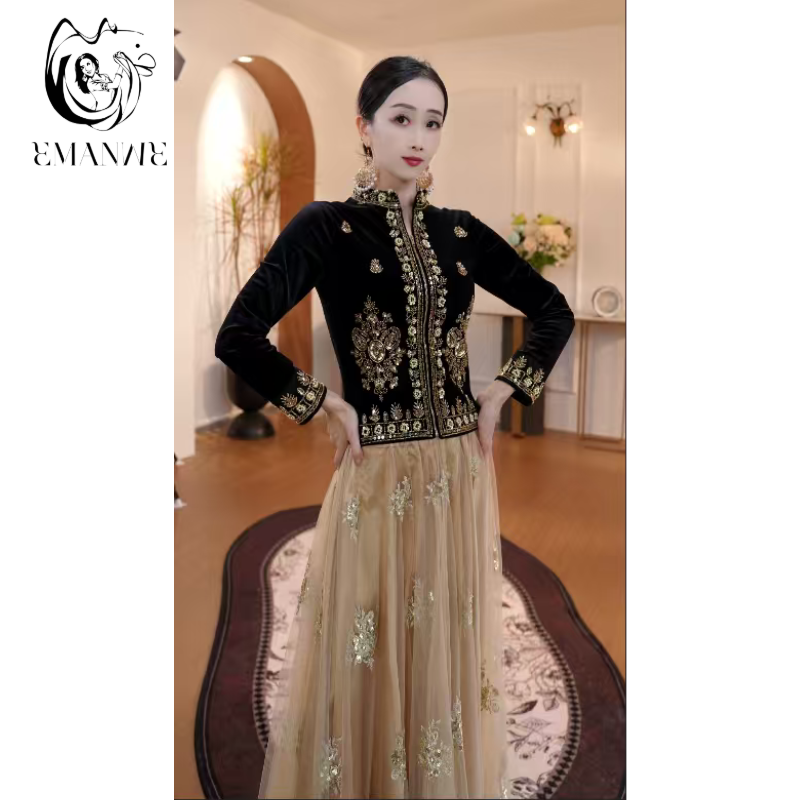 依曼之舞E25Q90异域风情刺绣上衣百搭跳舞新疆舞蹈民族服装女装