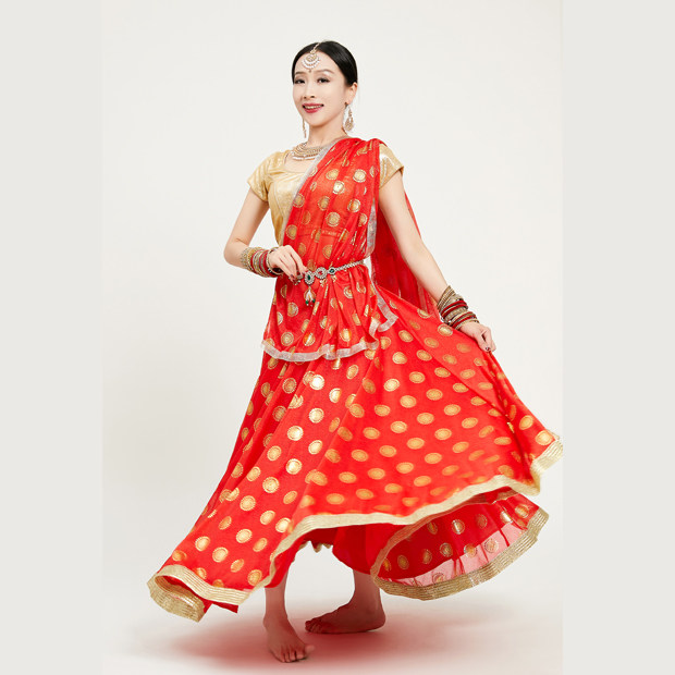 依曼异域风情印度舞服装民族风女舞蹈服纱丽上衣大摆裙楞哈三件套