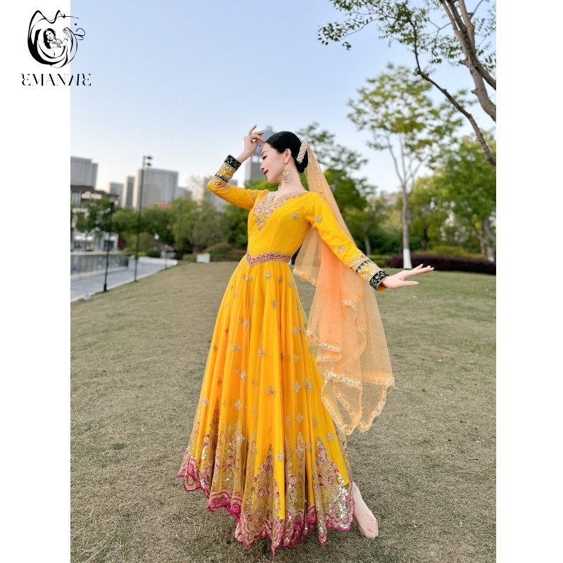 依曼之舞A26988新疆舞蹈服异域风情连衣裙女装大摆印度舞大摆长款