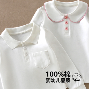 T恤上衣 儿童春秋纯色polo衫 翻领打底衫 女童纯棉白衬衫 中大童长袖
