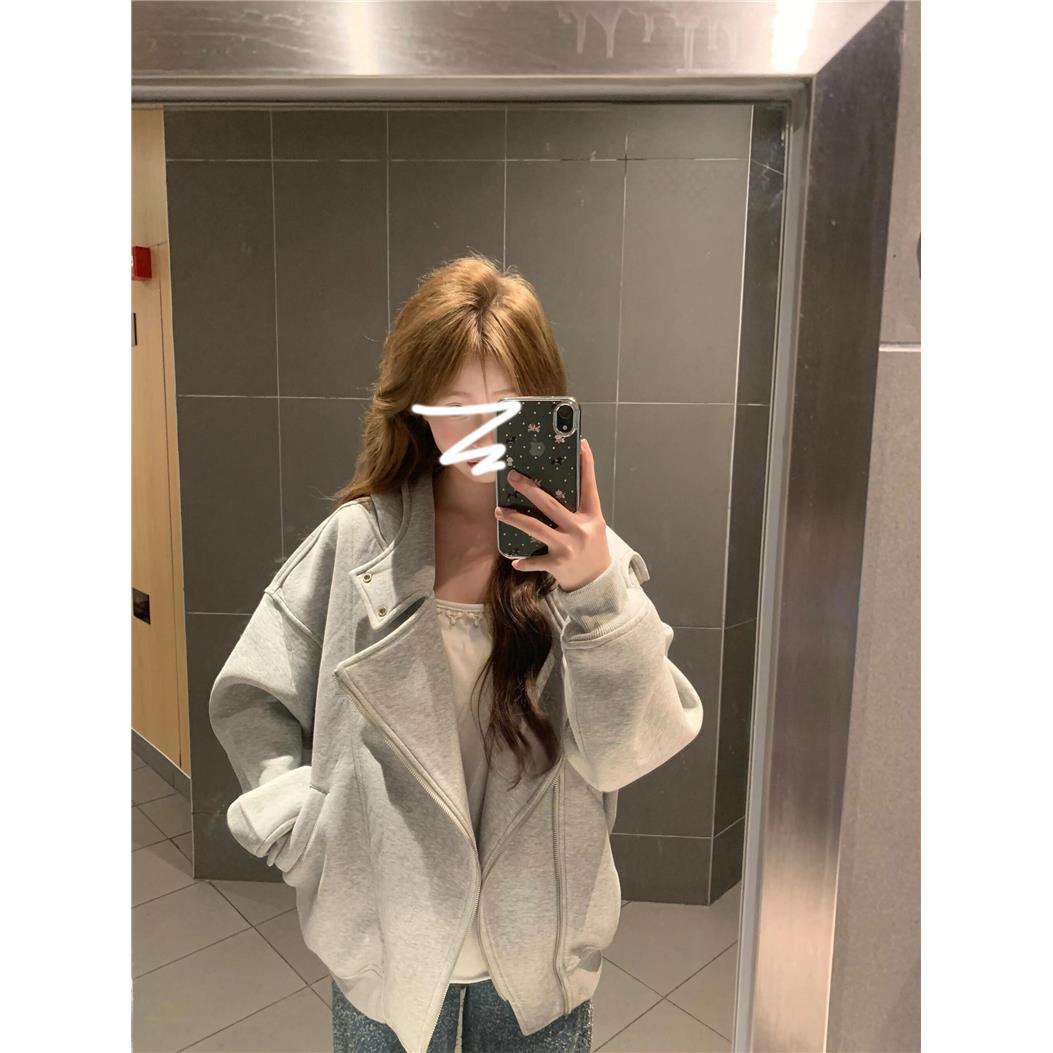 韩系设计感独特超好看外套女早秋2025新款美式高级感灰色连帽卫衣