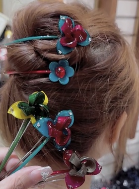 韩系撞色小花青蛙扣一字夹发夹女高级感后脑勺气质盘发2025新款