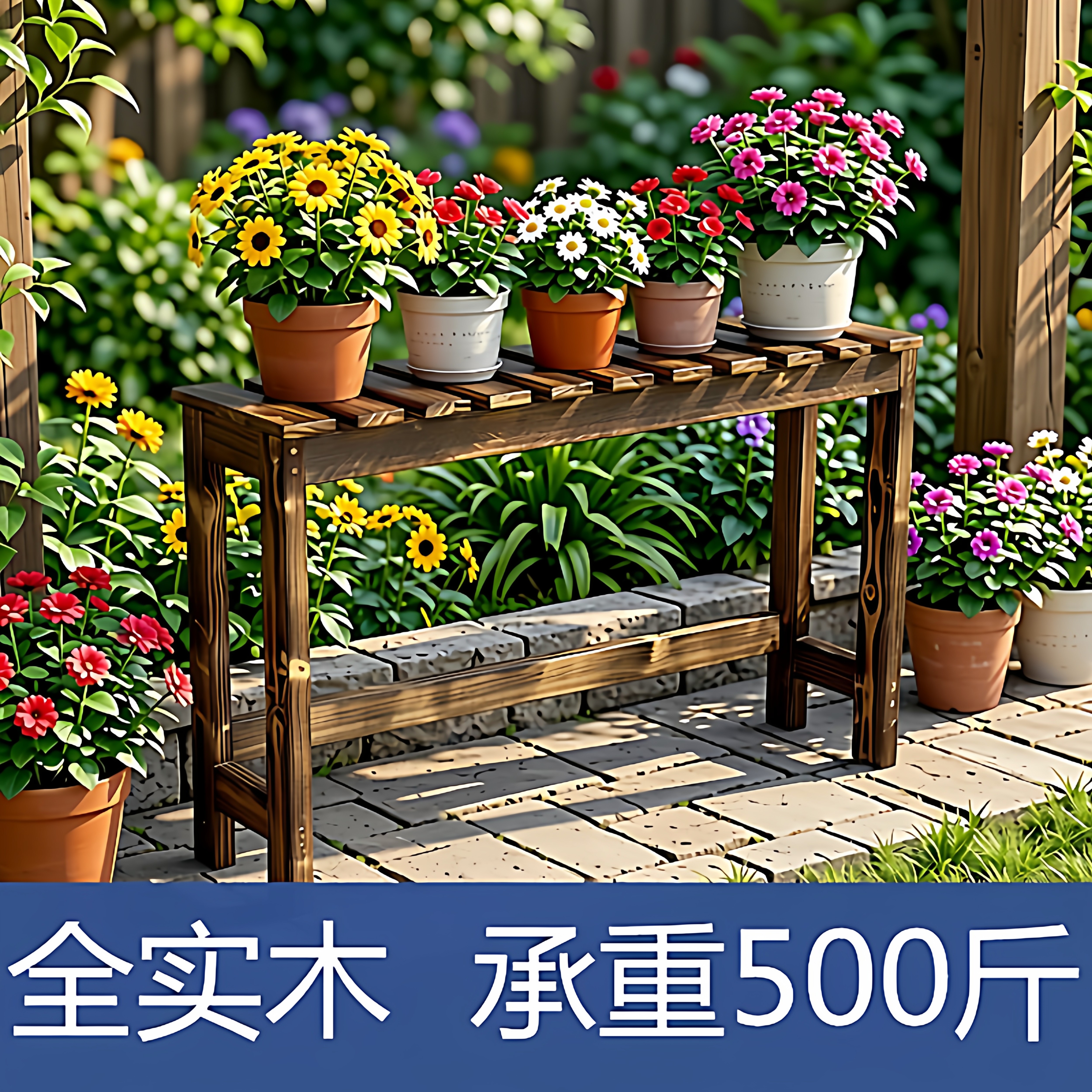 单层花架庭院多肉防腐花盆架阳台盆景架鱼缸架子公园碳化木置物架
