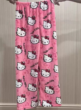 Plus Fleece Pajama Pants Women's Home Casual Loose Flannel p