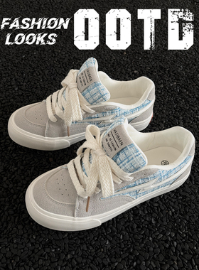 男鞋子潮鞋灰格翻毛皮透气板鞋男港风运动休闲街头滑板潮鞋男鞋