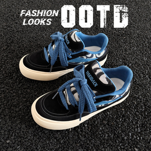 男港风高级运动休闲街头滑板潮鞋 黑色透气板鞋 子美式 男鞋