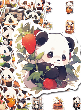 120张国宝小熊猫日常贴纸卡通可爱生活小场景diy桌面手机壳贴画