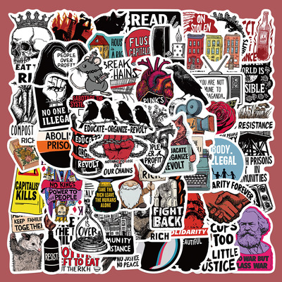 104张激进主义贴纸创意个性小众ins涂鸦彩绘英文图案装饰贴画diy