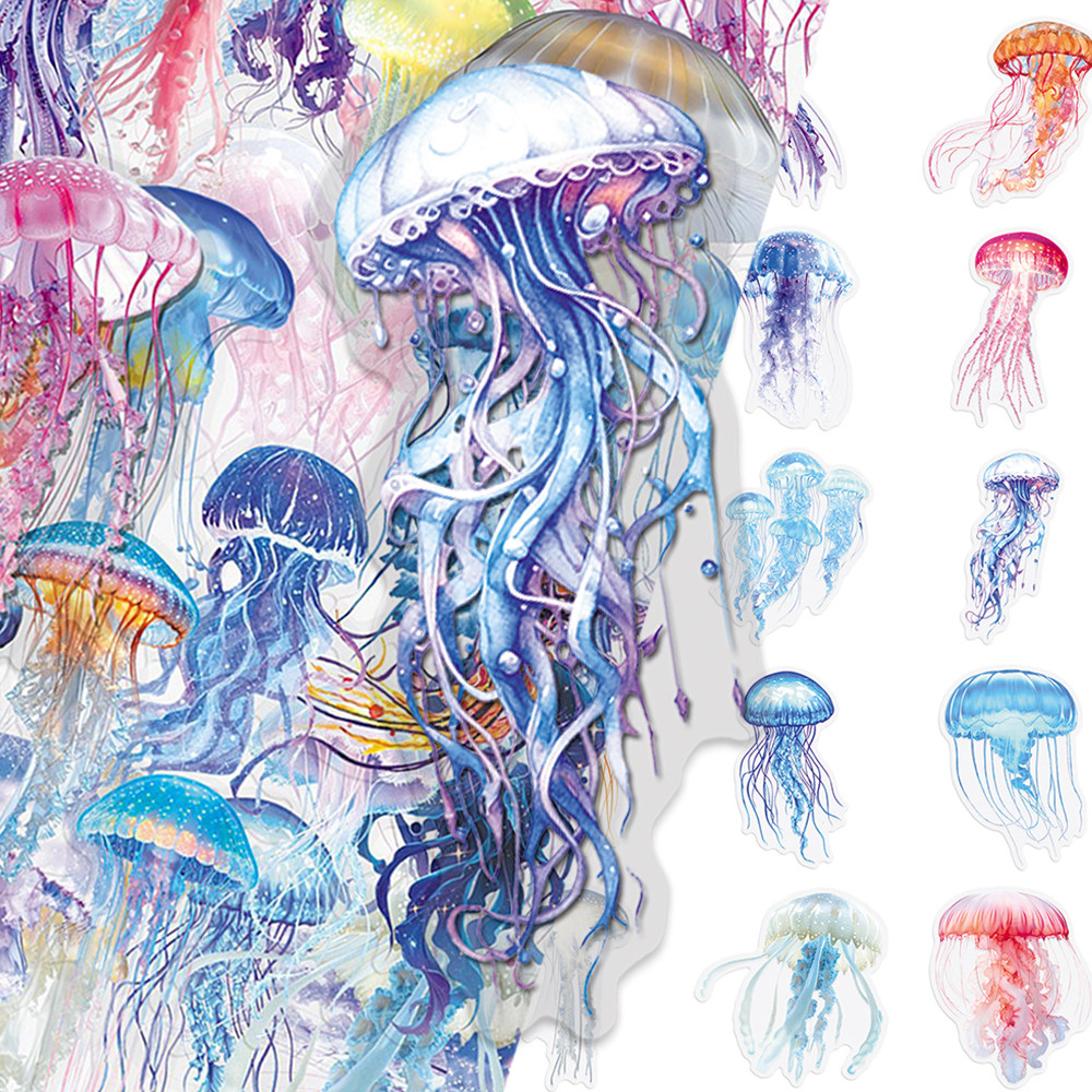 100张水母PET贴纸ins风精美彩绘创意装饰diy手账水杯手机