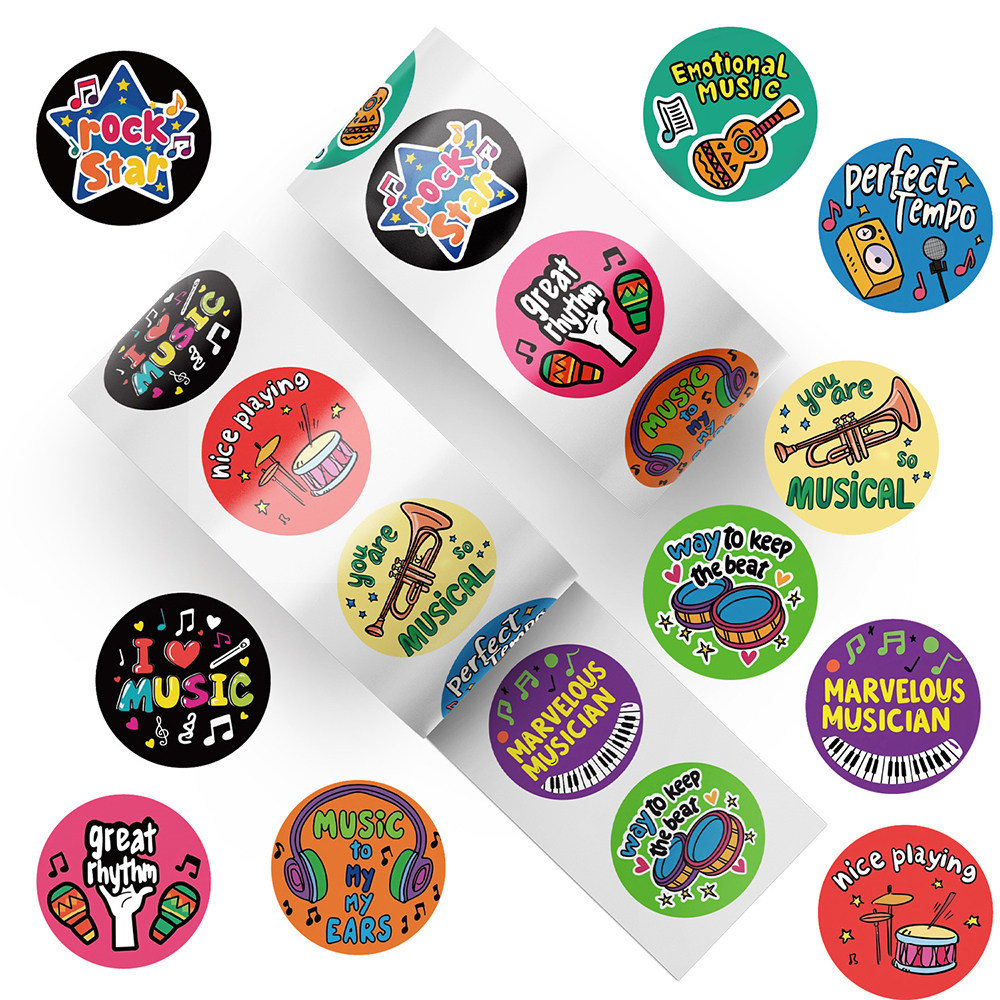 1000贴音乐涂鸦乐器英文卷卷贴彩绘吉他架子鼓钢琴图案手帐贴纸