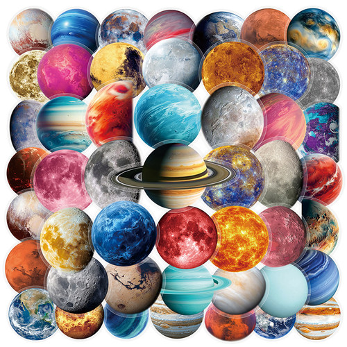 100张星球行星PET贴纸创意宇宙星系八大行星高清贴画diy手账手机