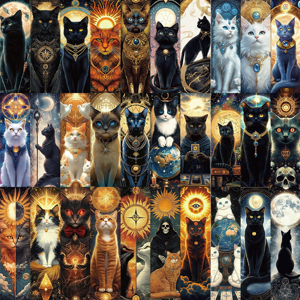 60张神秘猫咪塔罗牌书签小众高级感阅读标记创意精美学生纸质书签