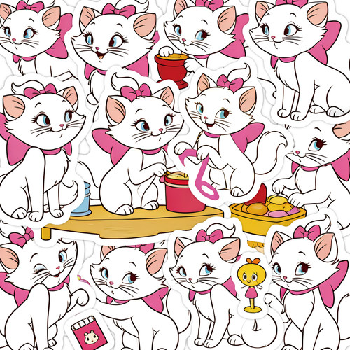 10张玛丽猫贴纸卡通少女感可爱小猫咪素材贴diy手帐本手机壳贴画