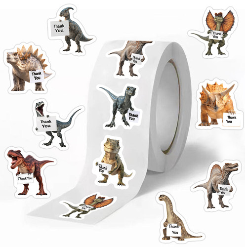 1000贴恐龙感谢卷卷贴2.5cm英文thankyou文字图案素材封口贴装饰