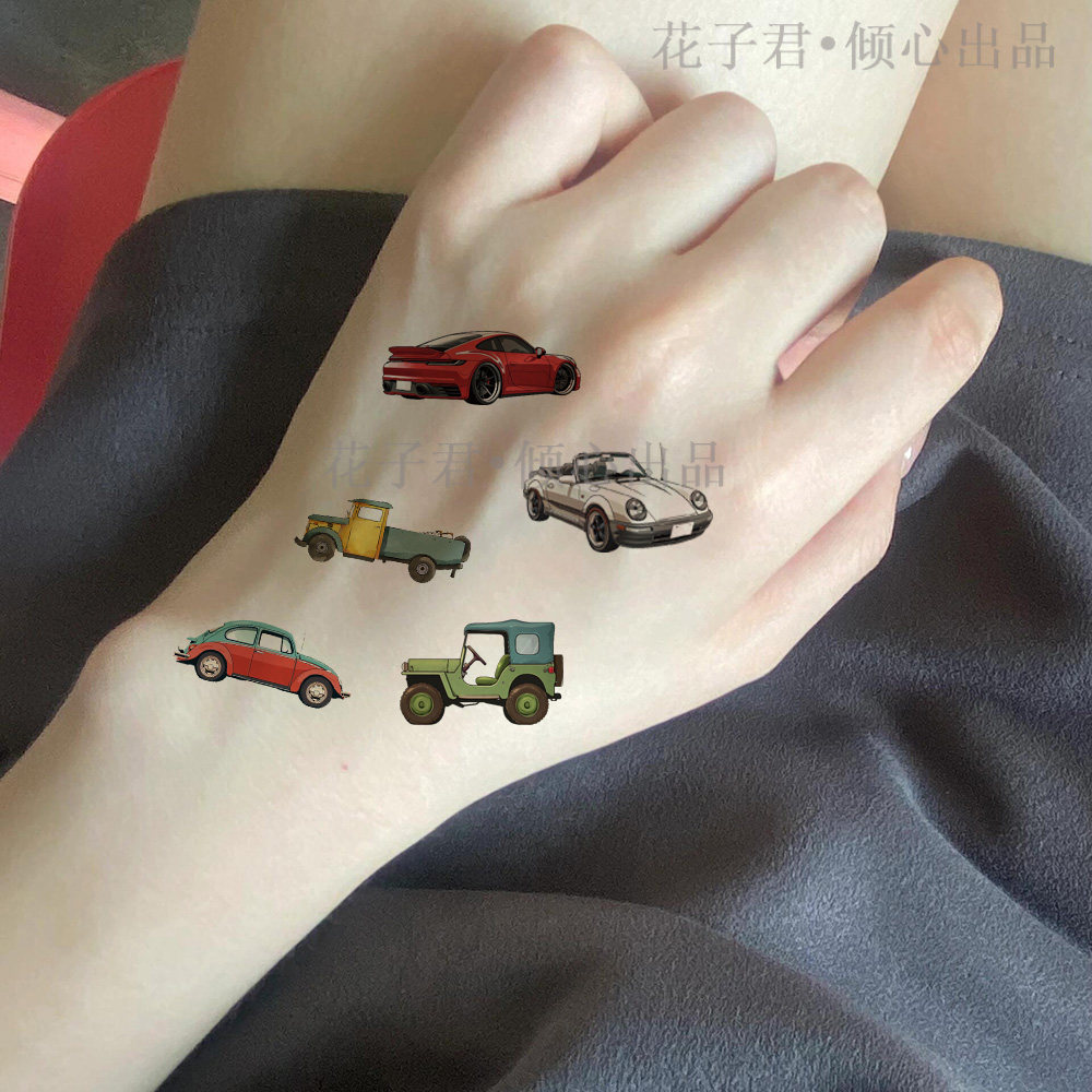 20张卡通汽车纹身贴防水持久儿童手臂手腕装饰贴趣味玩贴易清洗