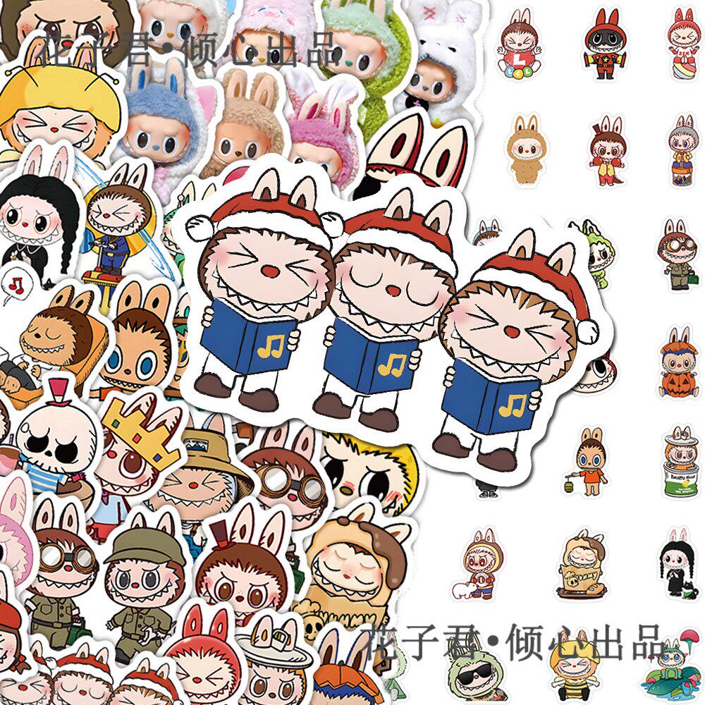 210张可爱拉布布labubu贴纸爆款人气潮玩卡通可爱玩偶趣味d