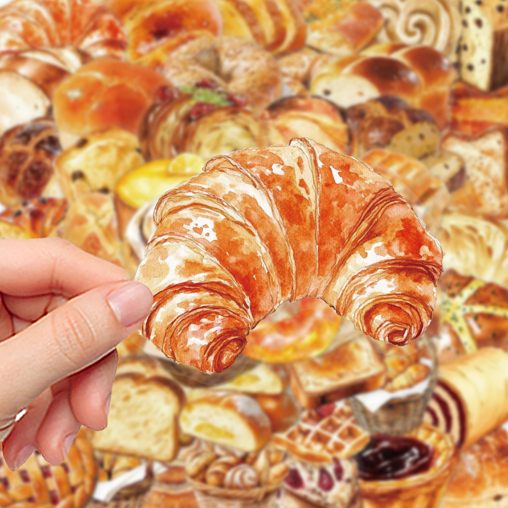 100张烘培面包PET贴纸ins风精美彩绘美食图案diy手账笔记本贴画