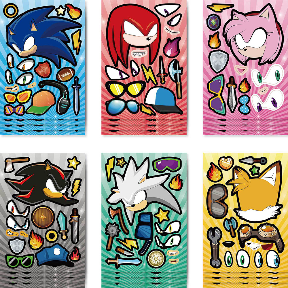 12张动画刺猬索尼克拼图贴纸创意儿童手工益智拼贴趣味贴画桌面,玩具/童车/益智/积木/模型,贴纸,淘宝优惠券,粉丝福利购,淘宝优惠卷