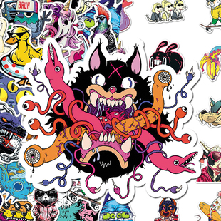 100张酷动物贴纸ins创意卡通小众怪异涂鸦装饰贴画diy手机壳桌面