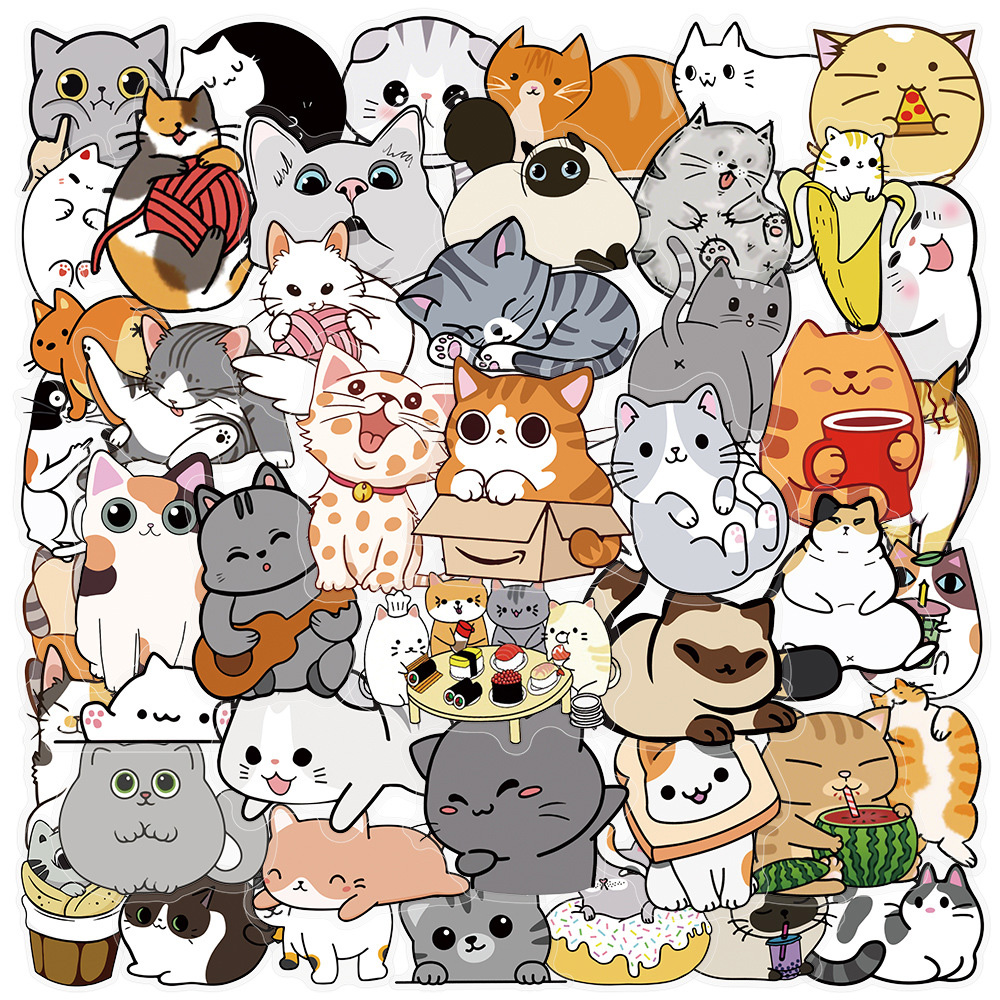100张呆萌猫咪PET贴纸卡通可爱小猫图案创意贴画diy手机壳笔