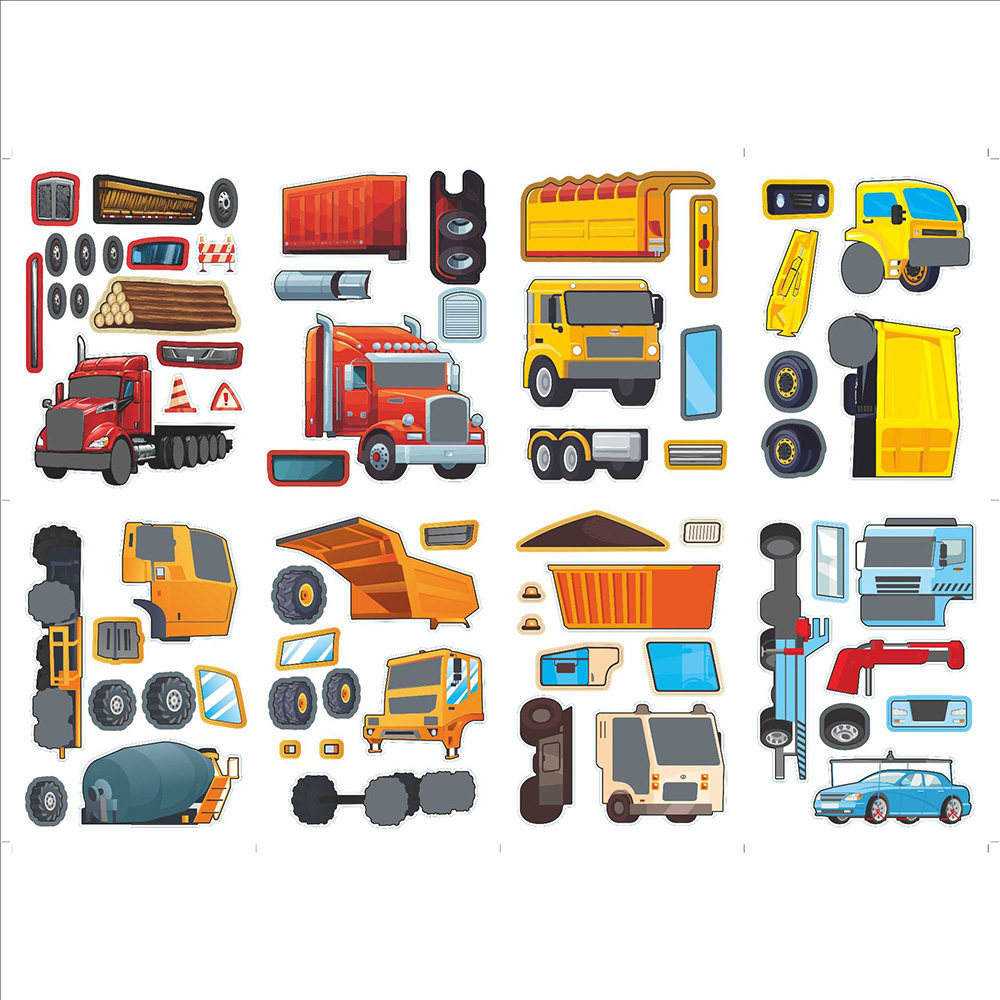16张工程车拼图贴纸卡通趣味拼贴玩具卡车装饰创意diy桌面文具,文具电教/文化用品/商务用品,贴纸/立体贴纸,淘宝优惠券,粉丝福利购,淘宝优惠卷